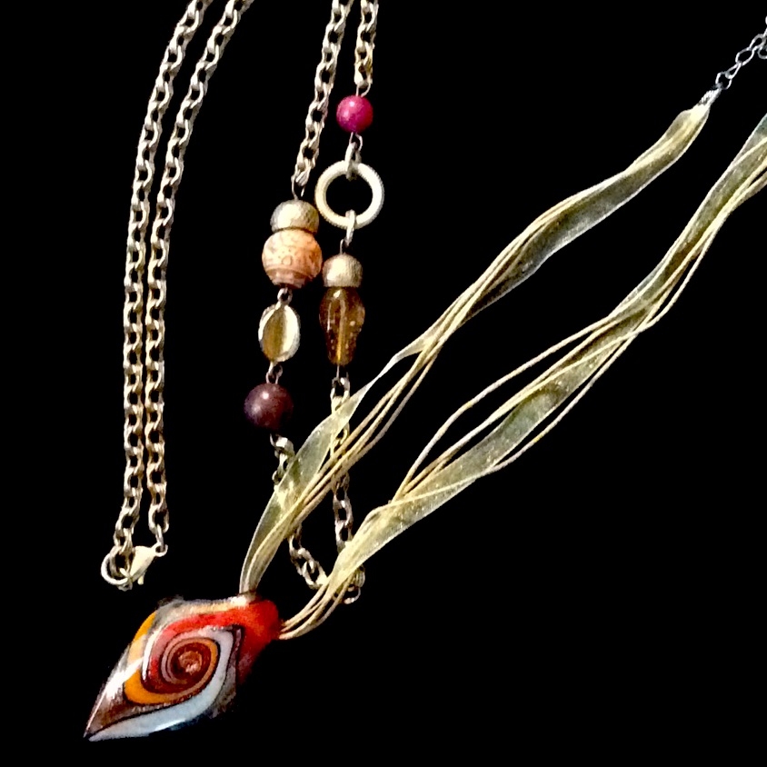 Art Glass Pendant Autumn Colors With Matching Longer Necklace